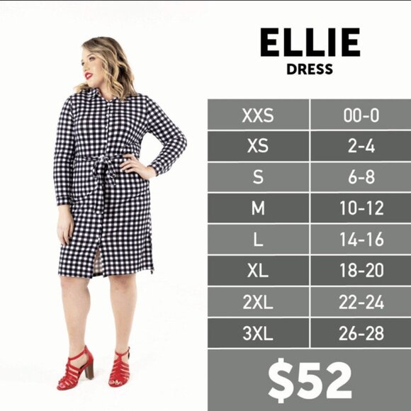 NEW w/ Tags Lularoe Ellie Shirt Dress Black White Plaid Check Full Button NWT - Picture 2 of 4